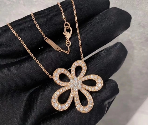 18k Yellow Gold VCA Sweet  Butterfly Necklace VVS Diamond Round Cut