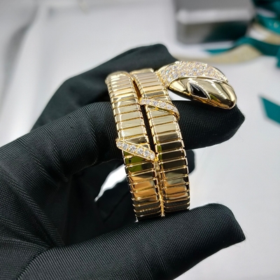 18K Gold Luxury Diamond Bracelet Serpenti Two-Coil 18 Kt Yellow Gold Bracelet Set With Demi Pavé Diamonds And Black Onyx Eyes