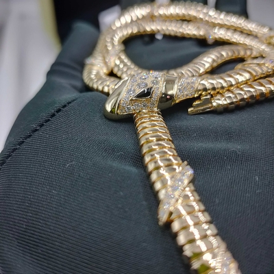 Serpenti 18 Kt Yellow Gold Necklace Set With Demi Pavé Diamonds And Black Onyx Eyes 18K Gold High Jewelry