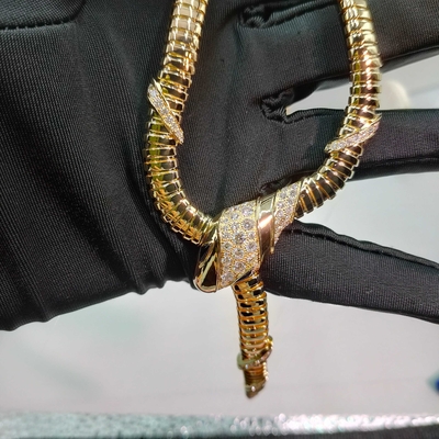 Serpenti 18 Kt Yellow Gold Necklace Set With Demi Pavé Diamonds And Black Onyx Eyes 18K Gold High Jewelry