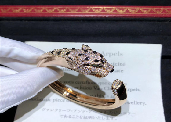 Rose Gold Diamond Panthère De Brand Bracelet With Onyx And Emeralds