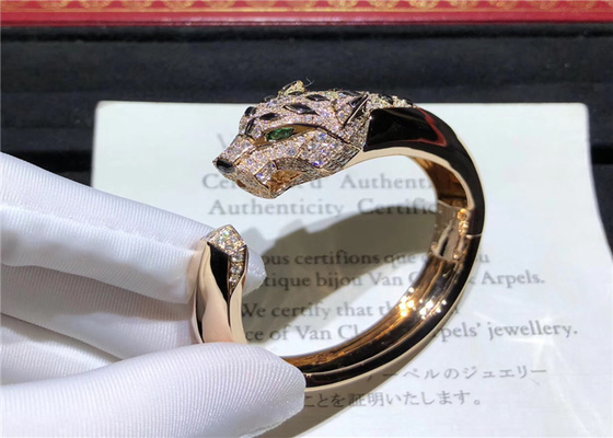 Rose Gold Diamond Panthère De Brand Bracelet With Onyx And Emeralds