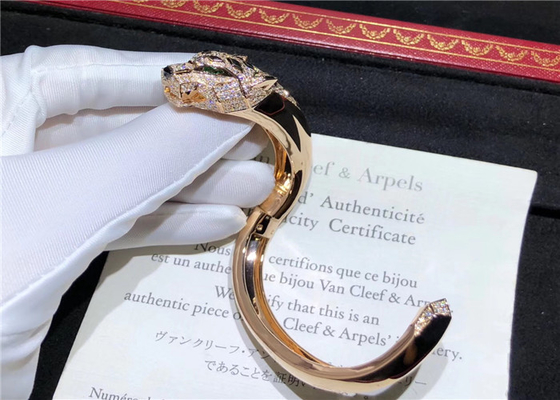 Rose Gold Diamond Panthère De Brand Bracelet With Onyx And Emeralds