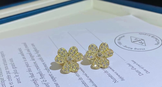 Pure 18K Yellow Gold Custom Brand Diamond Flower Earrings Vvs 1.61ct 100% Mirror
