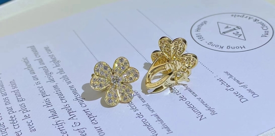 Pure 18K Yellow Gold Custom Brand Diamond Flower Earrings Vvs 1.61ct 100% Mirror