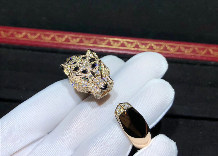Rose Gold Diamond Panthère De Brand Bracelet With Onyx And Emeralds