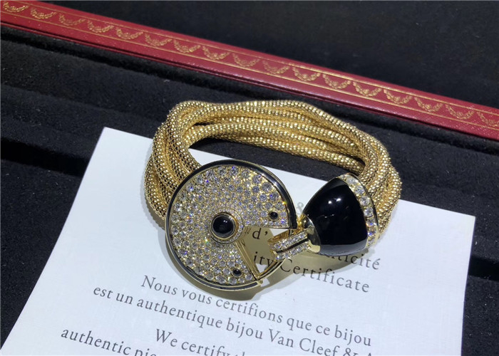 Brand Jewelry18K Yellow Gold Amulette de Brand Diamond Bracelet with Onyx & Black Lacquer Large Model