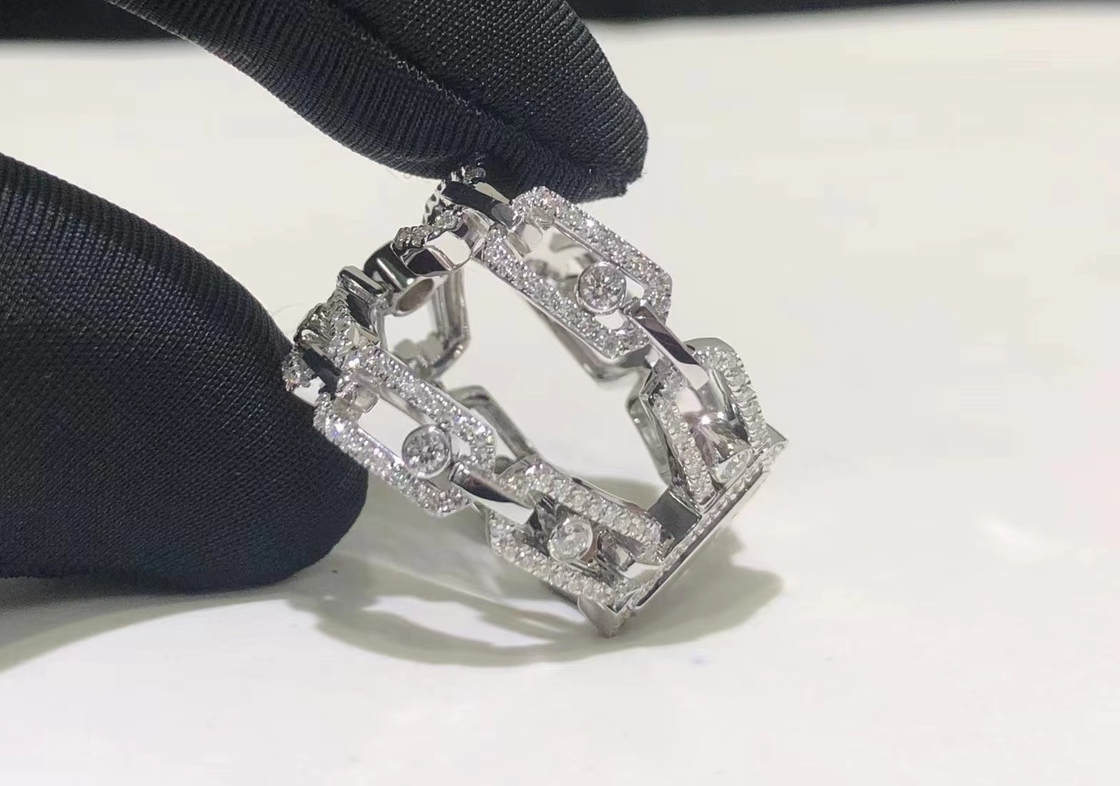 Custom Made AU750 Gold 18k White Gold Move Pei Pavé Ring
