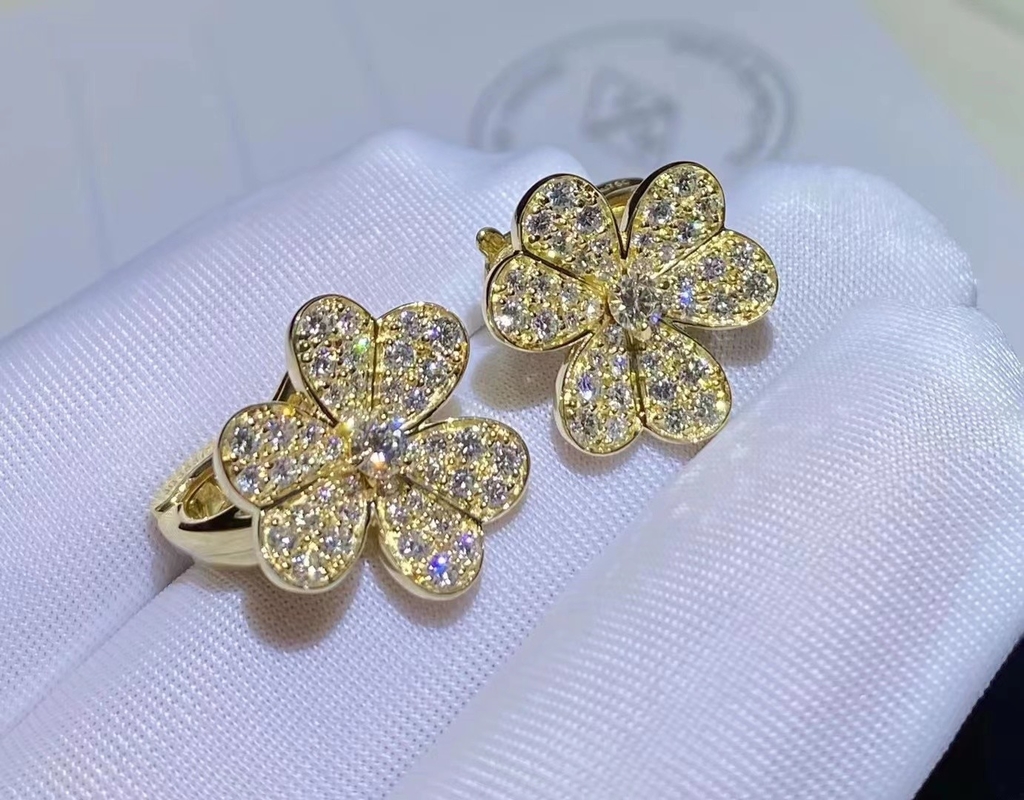 Pure 18K Yellow Gold Custom Brand Diamond Flower Earrings Vvs 1.61ct 100% Mirror