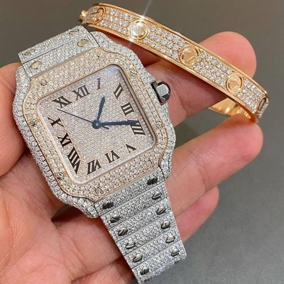Hommes Femmes Diamant Glacé Sortie Bling Montres Numérotation Bezel Band VVS Montres Moissanite