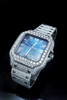 OEM Blue Dial Sortie glacée Moissanite Montres Brand Bussdown Montres